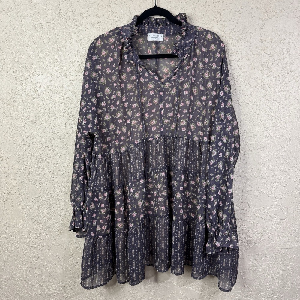 Dress Forum Babydoll Mini Dress Womens M Purple Floral Tiered Boho Cottagecore